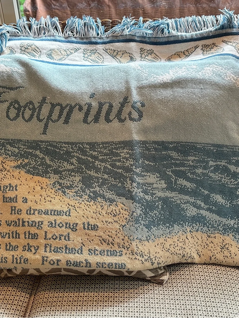 Footprints Woven Throw Blanket 48x60 Christian Inspirational Fringed Tapestry